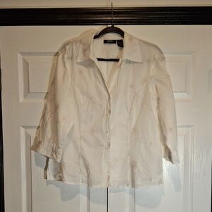 allison MORGAN Cotton White Button Down Shirt with Subtle Pattern